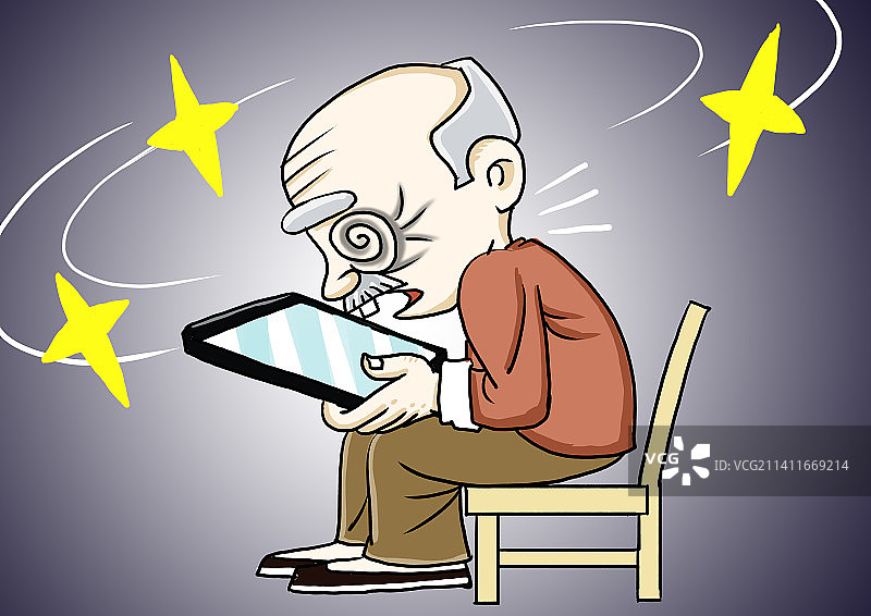 银发低头族沉迷手机短视频易发多种疾病图片素材