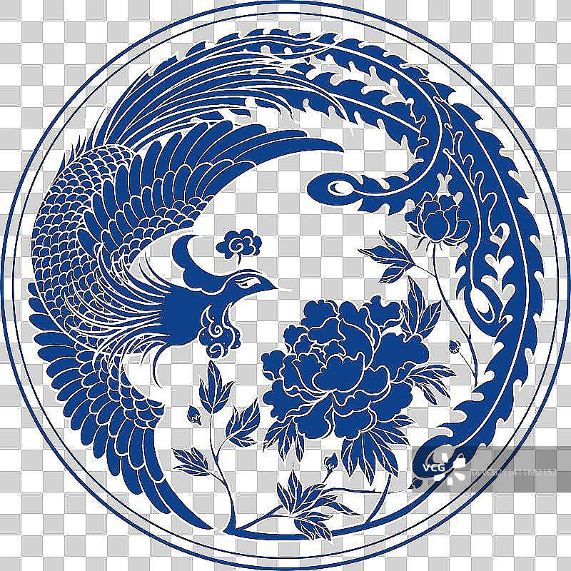 凤穿牡丹中国纹样插画图片素材