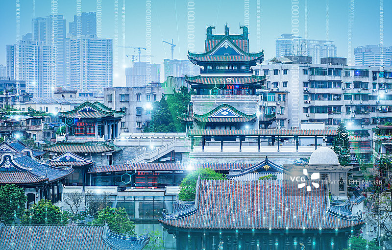 老旧古城旧小区新基建智慧综合信息互联网云计算大数据电子数字智能化绿色低碳改造试点工程项目服务建设图片素材