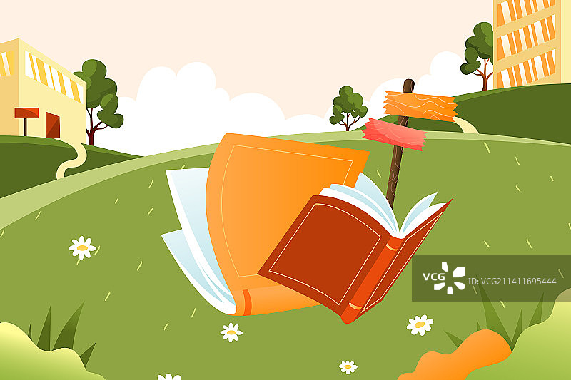 卡通春季春天网课在线教育学生儿童节童趣母亲节教师妇女节读书开学季新学期电商促销自然风景渐变矢量插画图片素材