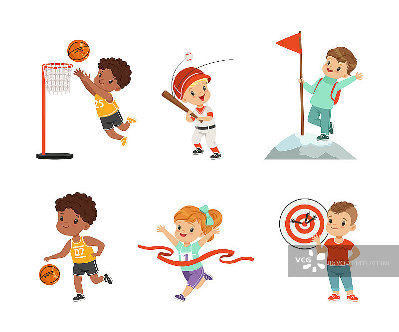 可爱的男孩和女孩在玩运动游戏图片素材