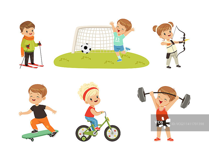 可爱的男孩和女孩在玩运动游戏图片素材