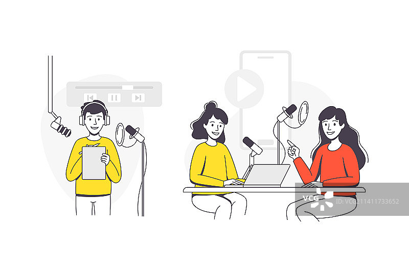 年轻男女播客录音图片素材