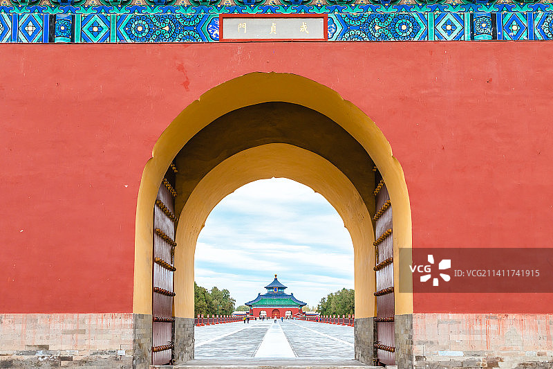 北京天坛公园的祈年殿和贞门图片素材