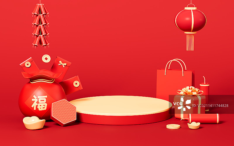 中国风空的展示台3D渲染图片素材