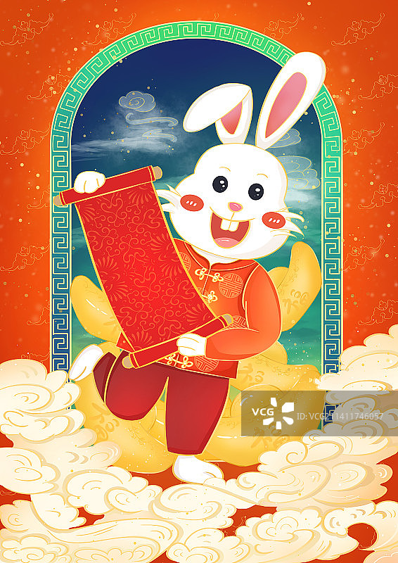 过新年兔子拿着春联图片素材
