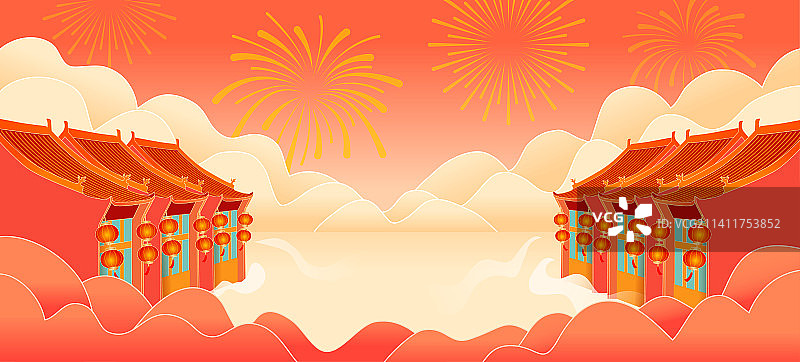 元旦除夕新年春节中国风古街年货购物插画背景图片素材