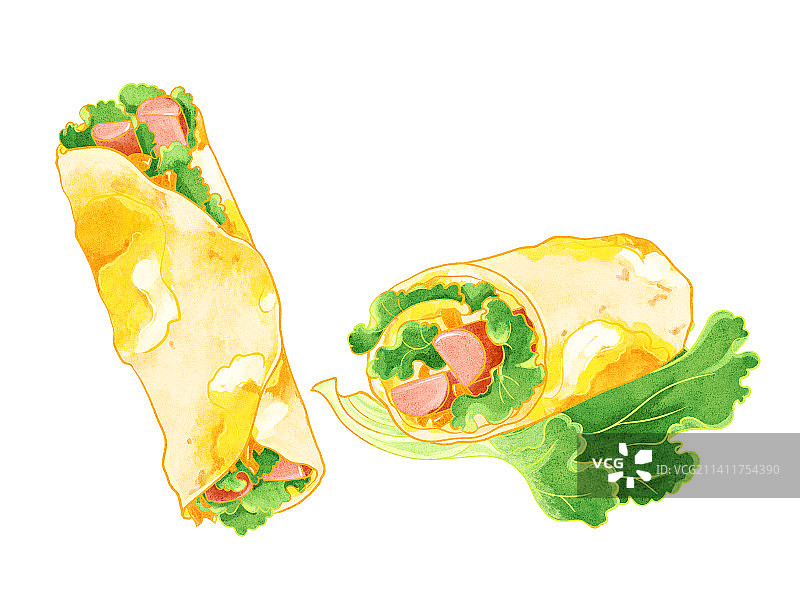 河南美食特色小吃生菜香肠鸡蛋灌饼插画图片素材