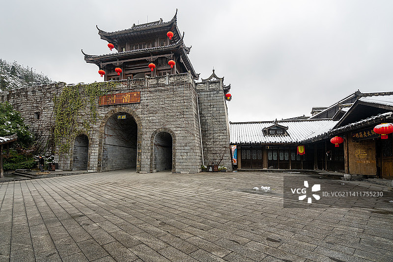 重庆酉阳酉州古城雪景图片素材