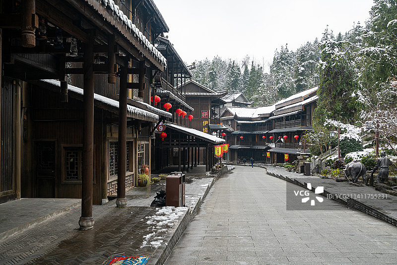 重庆酉阳酉州古城雪景图片素材