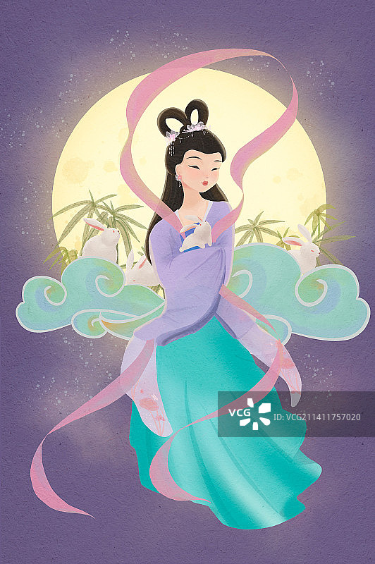 中秋节快乐嫦娥奔月玉兔庆中秋图片素材