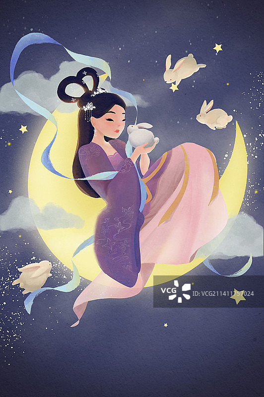 中秋节快乐嫦娥奔月玉兔庆中秋图片素材