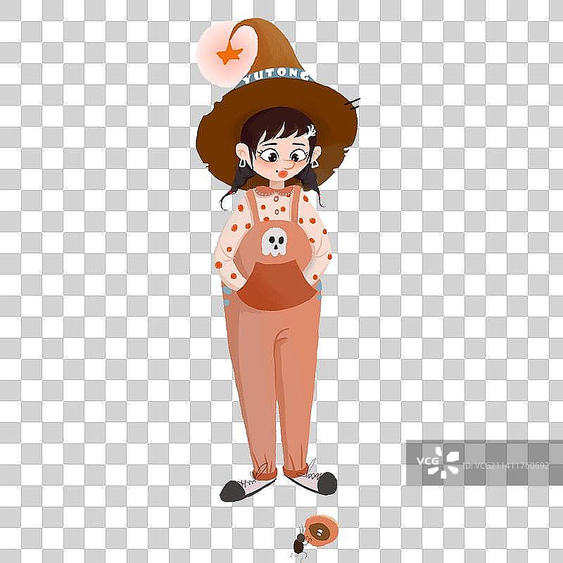 小女巫正在观看小屎壳郎搬运粮食图片素材