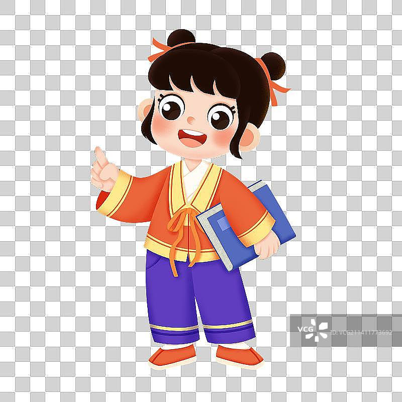 穿着传统服装的可爱孩子拿着书籍图片素材
