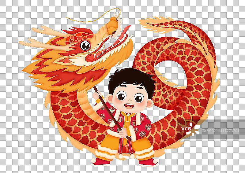 可爱的孩子在舞龙，新年，庆祝图片素材