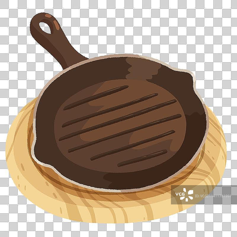 卡通扁平单把铸铁锅图片素材