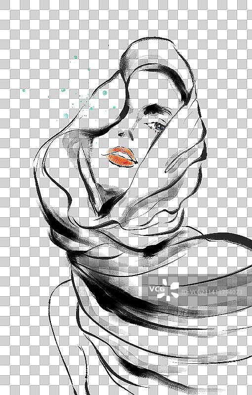 时尚，丝绸，美女，水墨图片素材