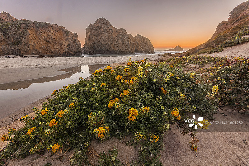 美国加州，菲佛海滩的日落美景图片素材