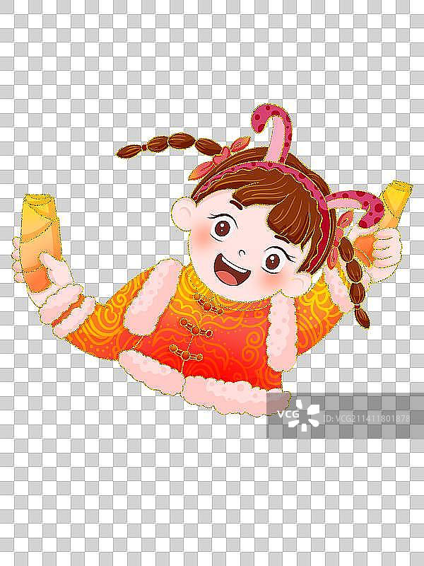 24节气立春吃春卷新年娃娃国潮风喜庆免扣元素图片素材