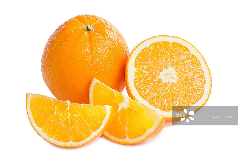 成熟橙子及果肉分瓣图片素材