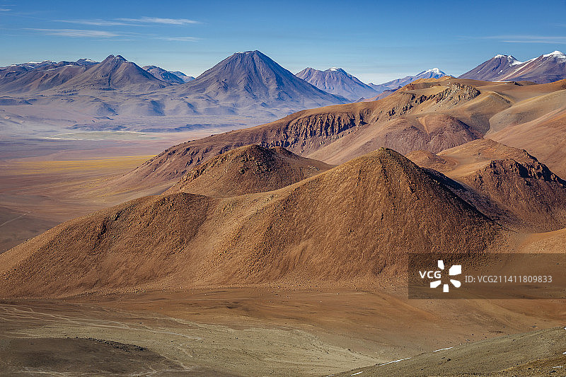 阿塔卡马沙漠，北部雪火山和干旱景观图片素材
