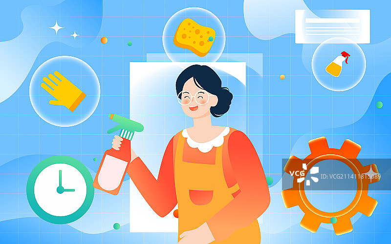 家政保洁劳动节人物大扫除打扫地板节日插画图片素材