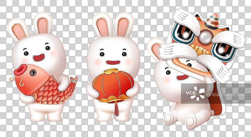 兔子三维立体矢量插画组合元素图片素材
