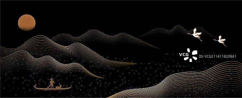 新中式国潮创意极简水墨山水矢量画图片素材