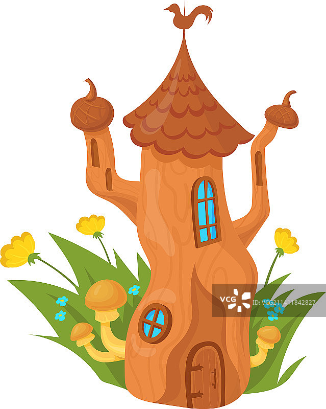 绿色草地上的花园小矮人卡通房子图片素材