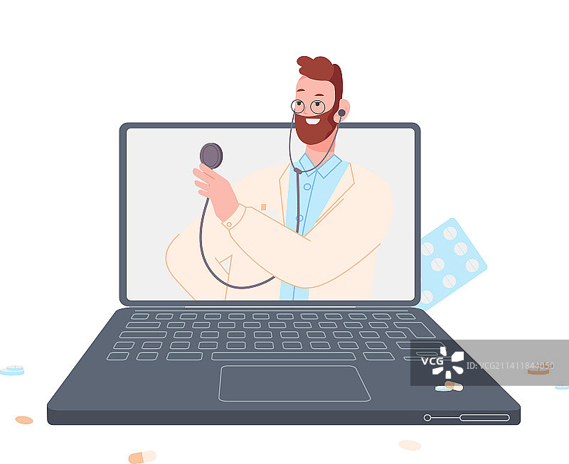 笔记本电脑屏幕上的医生：在线医疗服务图片素材