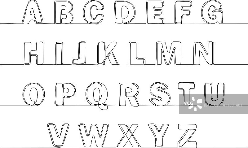 手绘字母连续单线字体图片素材