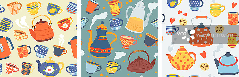 茶壶和茶杯复古图案图片素材