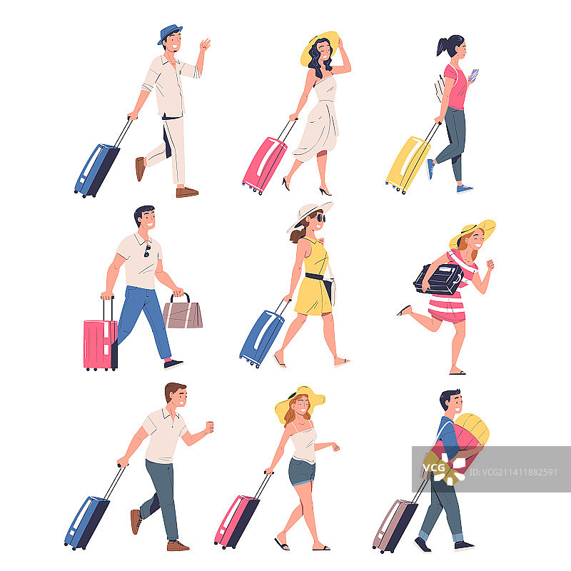 人们带着行李箱去度暑假图片素材