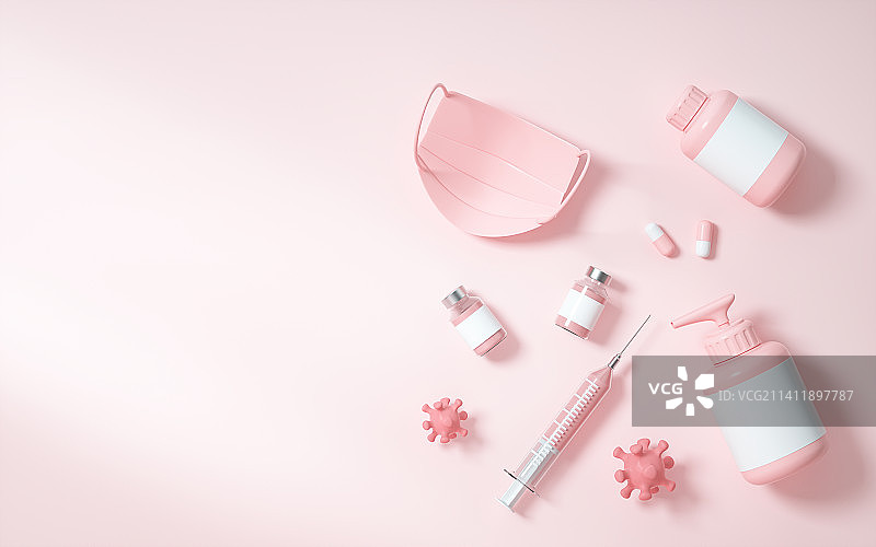 医用外科口罩药物消毒液疫苗接种图片素材