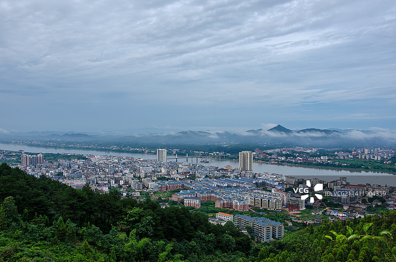 中国湖南省衡阳市衡山县县城夜色航拍风光图片素材