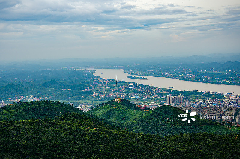 中国湖南省衡阳市衡山县县城夜色航拍风光图片素材