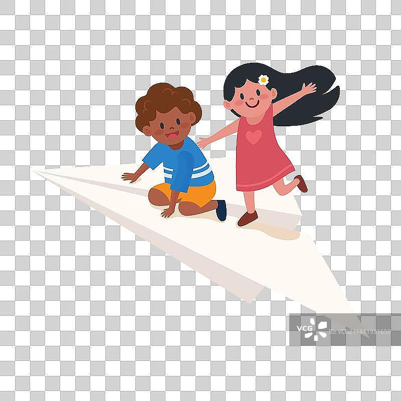 乘坐纸飞机的儿童图片素材