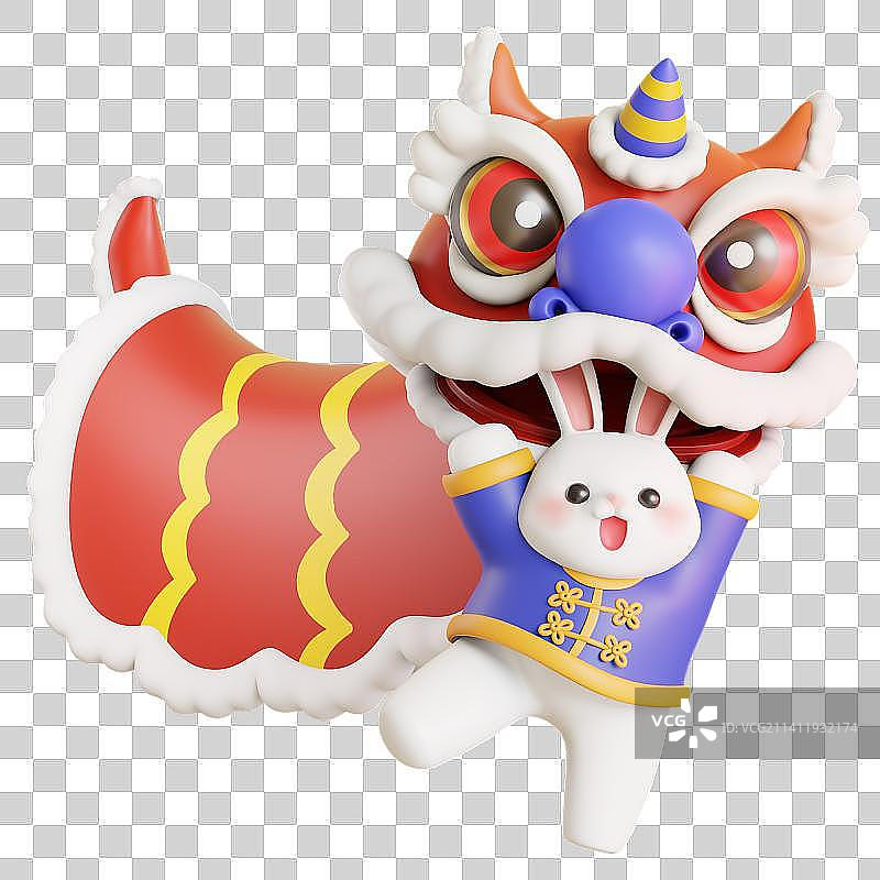3D Bunny Performing Lion Dance图片素材