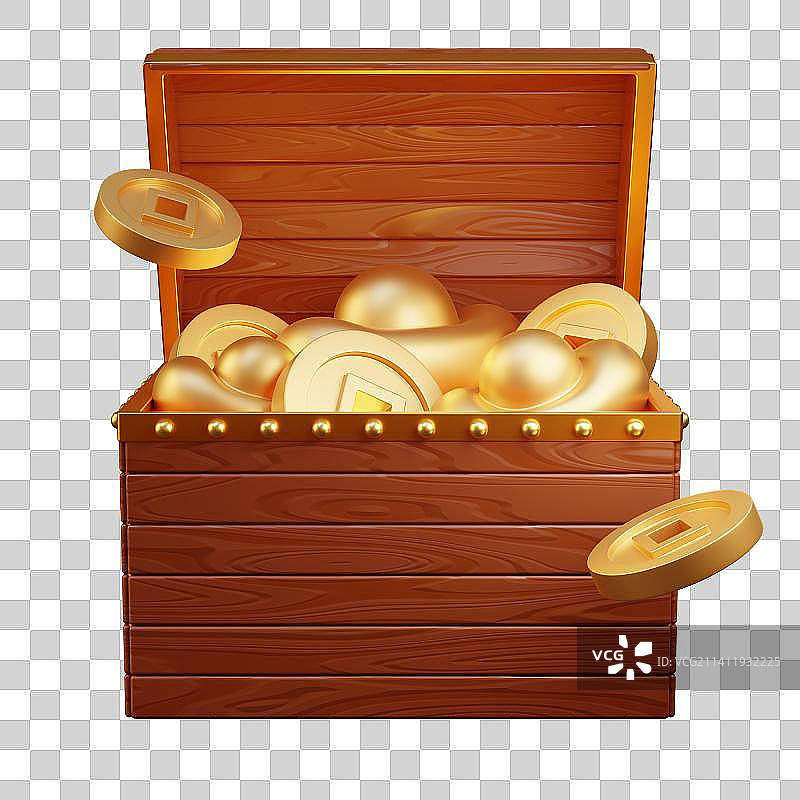 3D Treasure Box Full of Gold图片素材