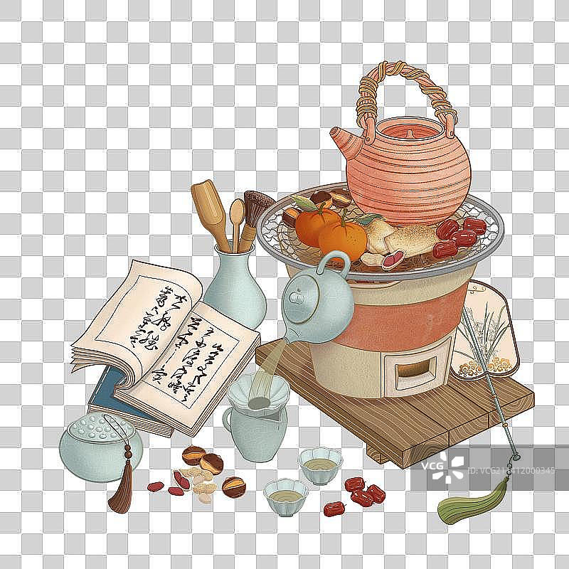 围炉煮茶国风线性插画免抠元素图片素材