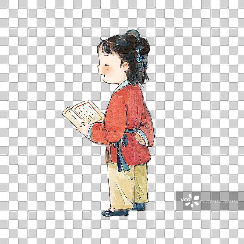 认真读书的古代儿童图片素材