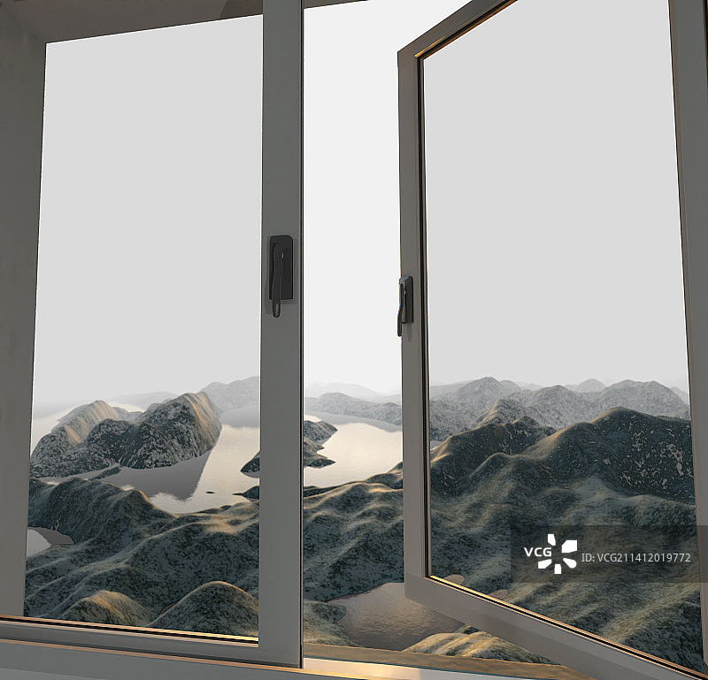 从高高的窗户向外看图片素材