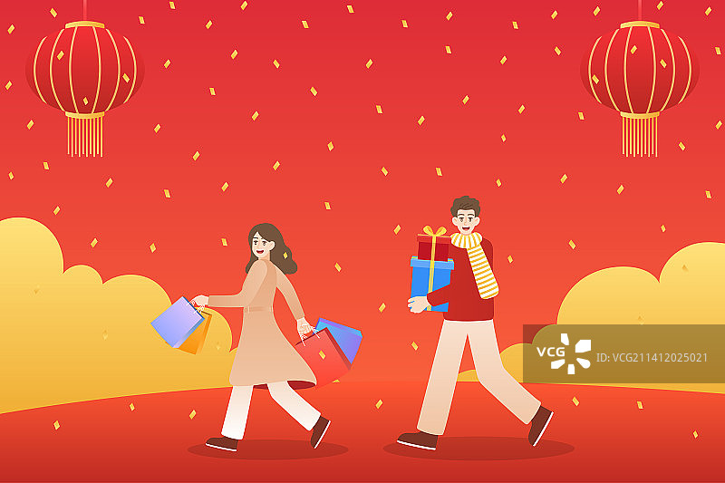 春节购物插画图片素材