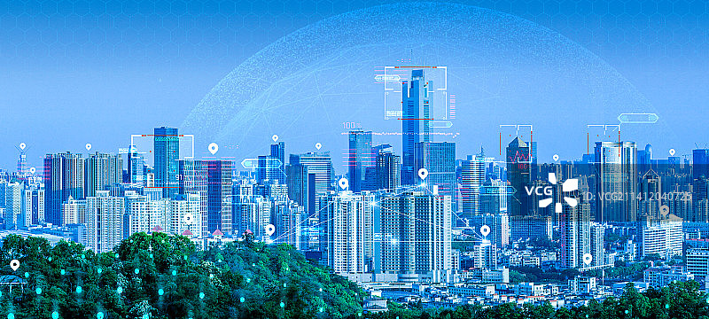 城市高新技术科学园区智慧信息枢纽驱动赋能智慧城市AI发展生态系统大数据云计算区块链人工智能数字化创新图片素材