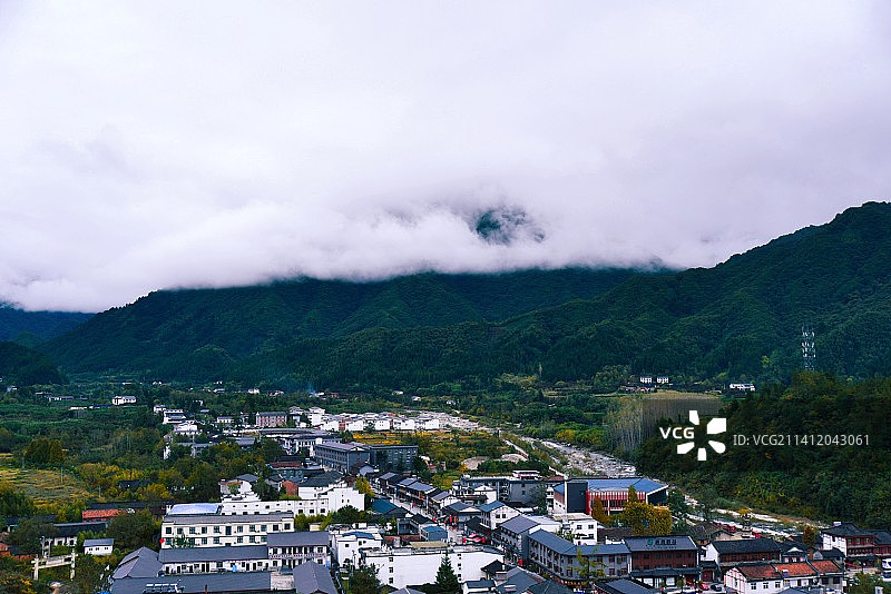 陕西汉中洋县华阳古镇俯瞰图片素材