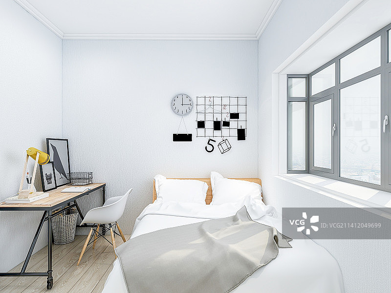 带有书桌和凳子的现代卧室设计图片素材