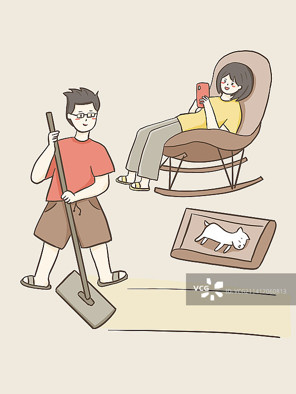 一对夫妇在家周末日常插画图片素材