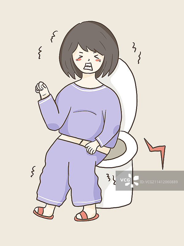 女孩痛苦蹲马桶插画图片素材