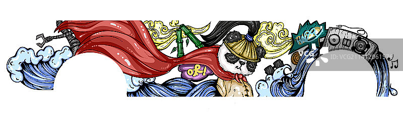 熊猫竹子水流国潮插画图片素材