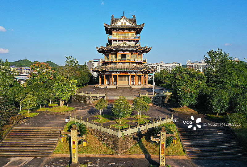 四川省南充市西充安汉广场莲花湖沁湖公园文庙航拍图片素材